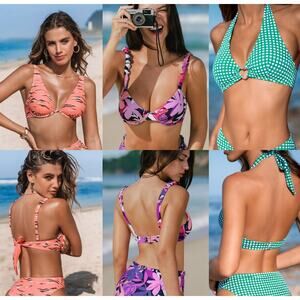 NWT Cupshe LOT of 3 Swimming Tops - Orange Green Purple Beach Surf Bundle Size M